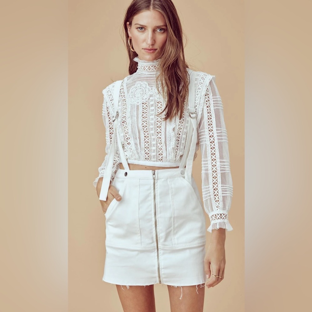 For Love and Lemons Monika Overalls Mini Skirt in White size small